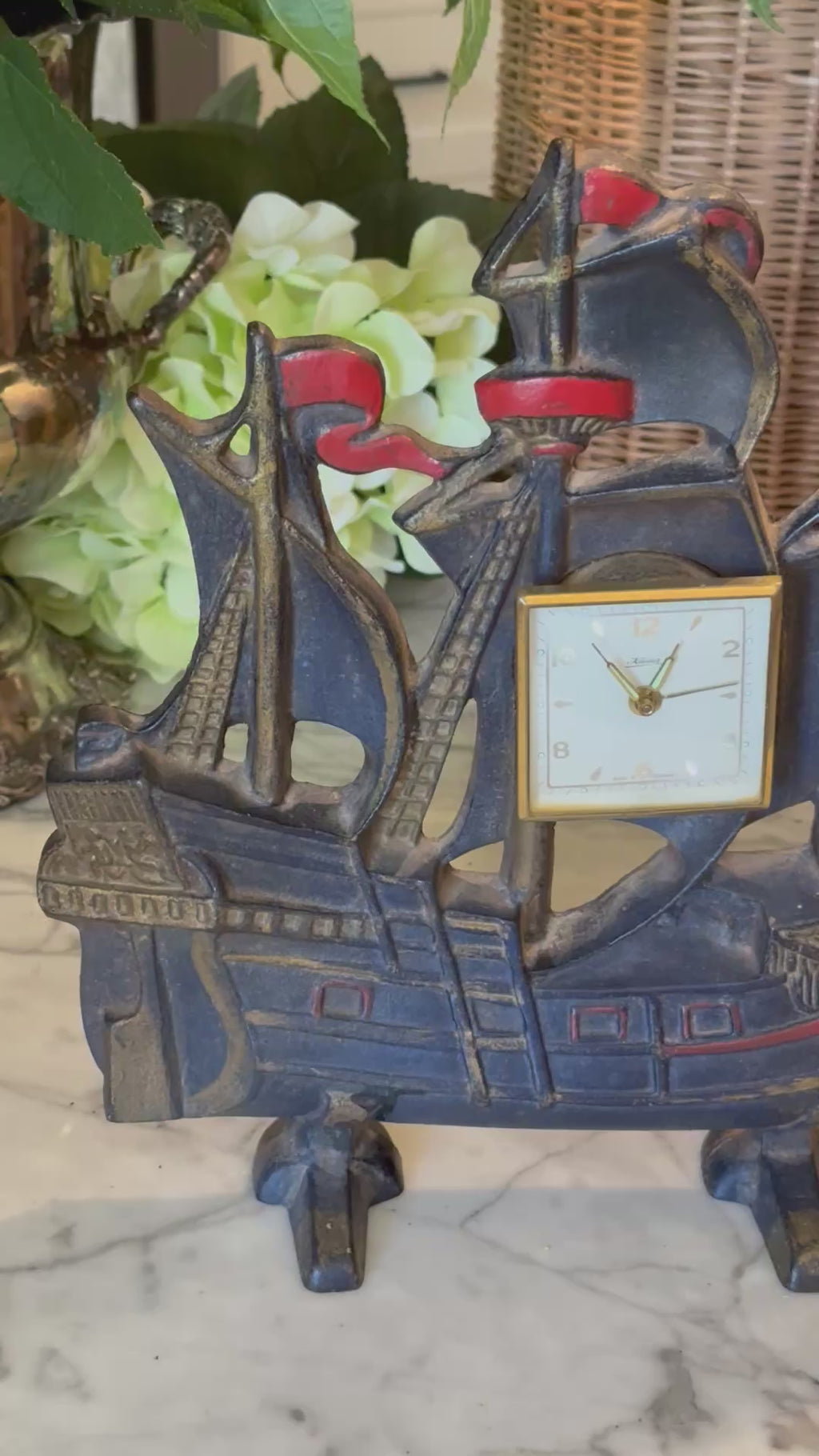 Vintage Cast Iron Sailboat Doorstop Clock with German Kaiser Movement
