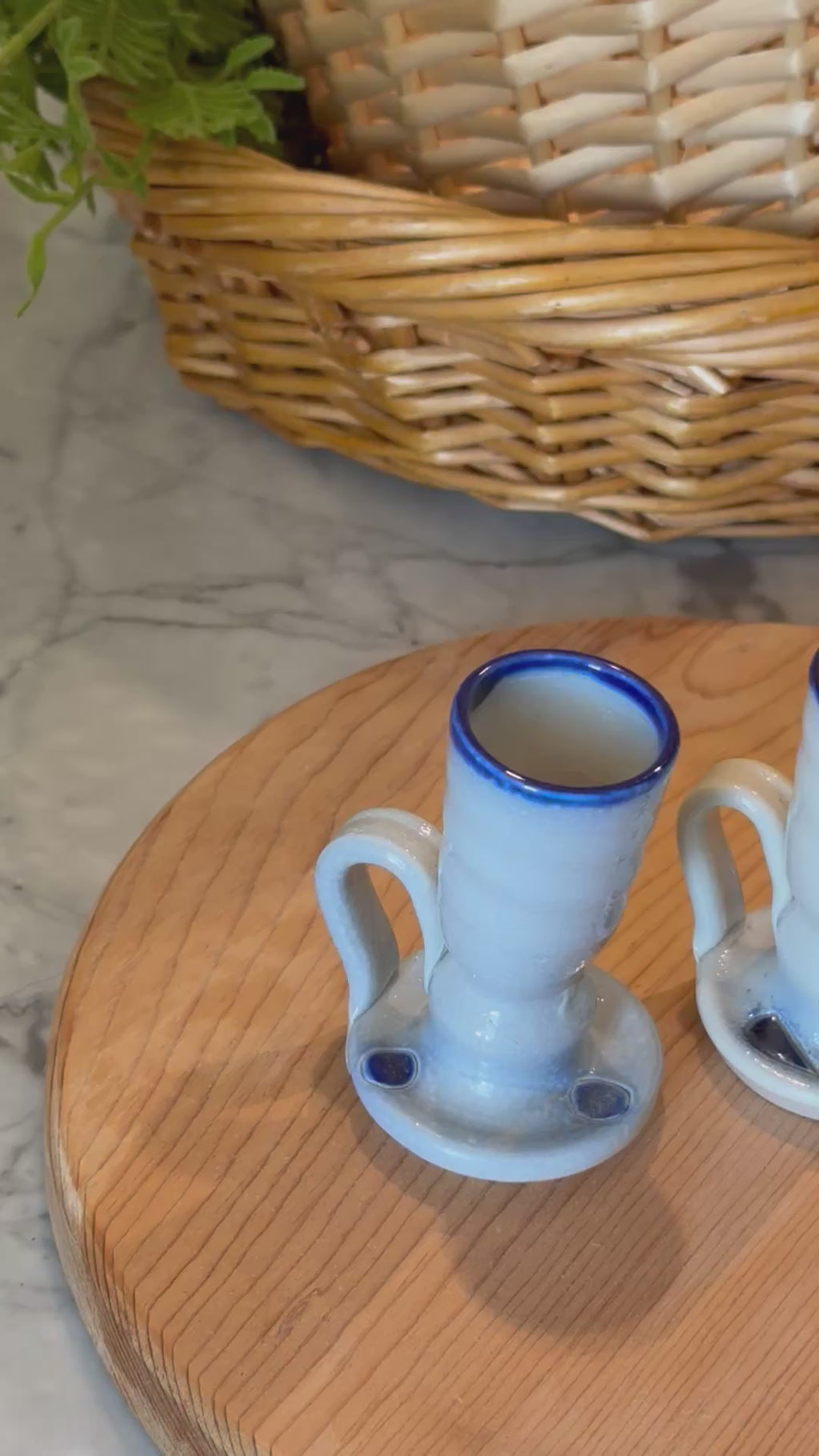 Vintage Williamsburg Pottery Salt Glazed Stoneware Candlestick Holder (Cobalt Blue)
