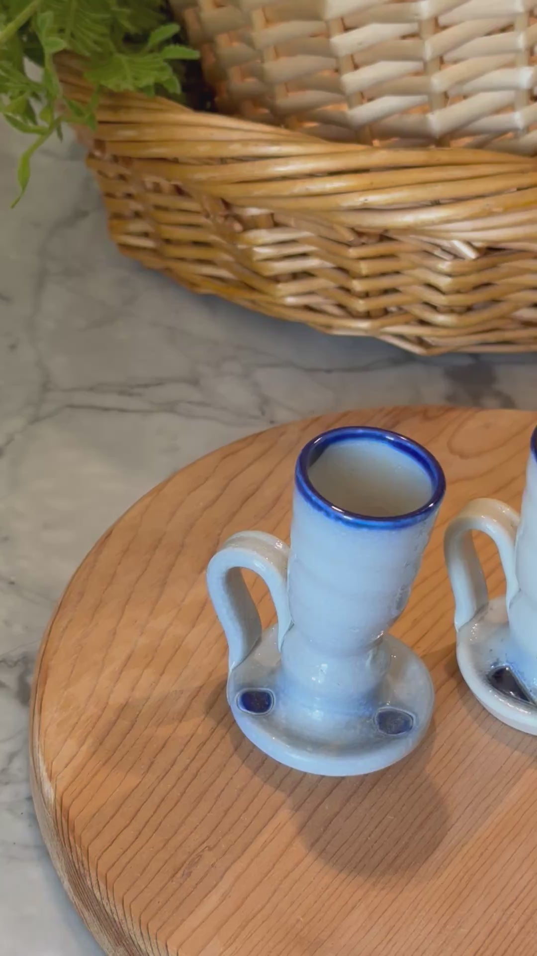 Vintage Williamsburg Pottery Salt Glazed Stoneware Candlestick Holder (Cobalt Blue)