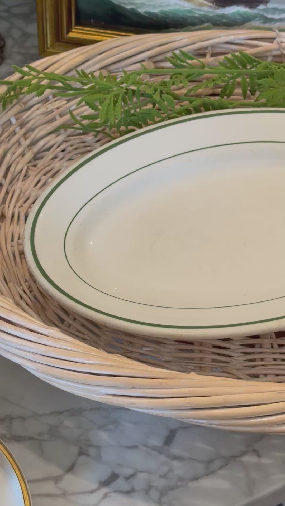 Vintage Green Stripe Buffalo China Restaurantware Oval Platter