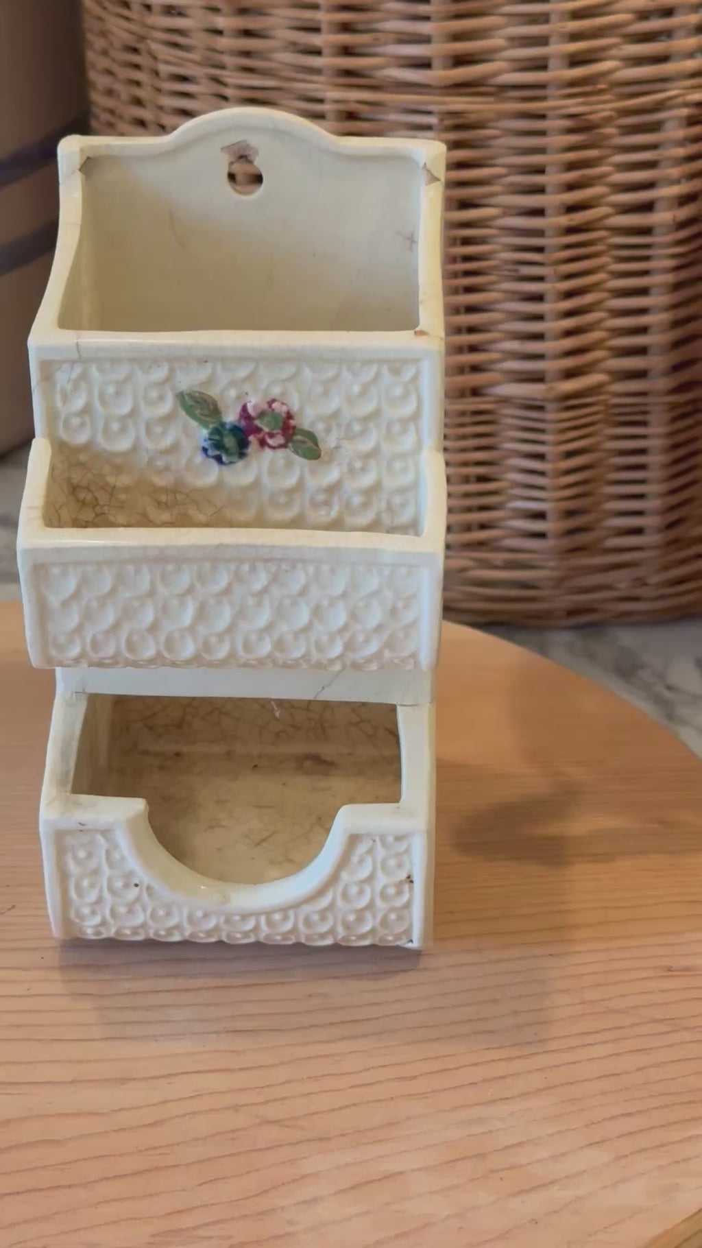 Vintage Japanese Floral Ceramic Match Holder