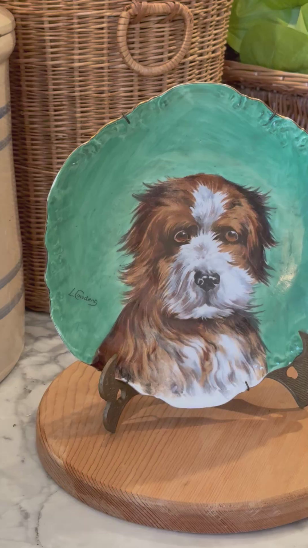 Antique Hand-Painted Dog Portrait Limoges Plate