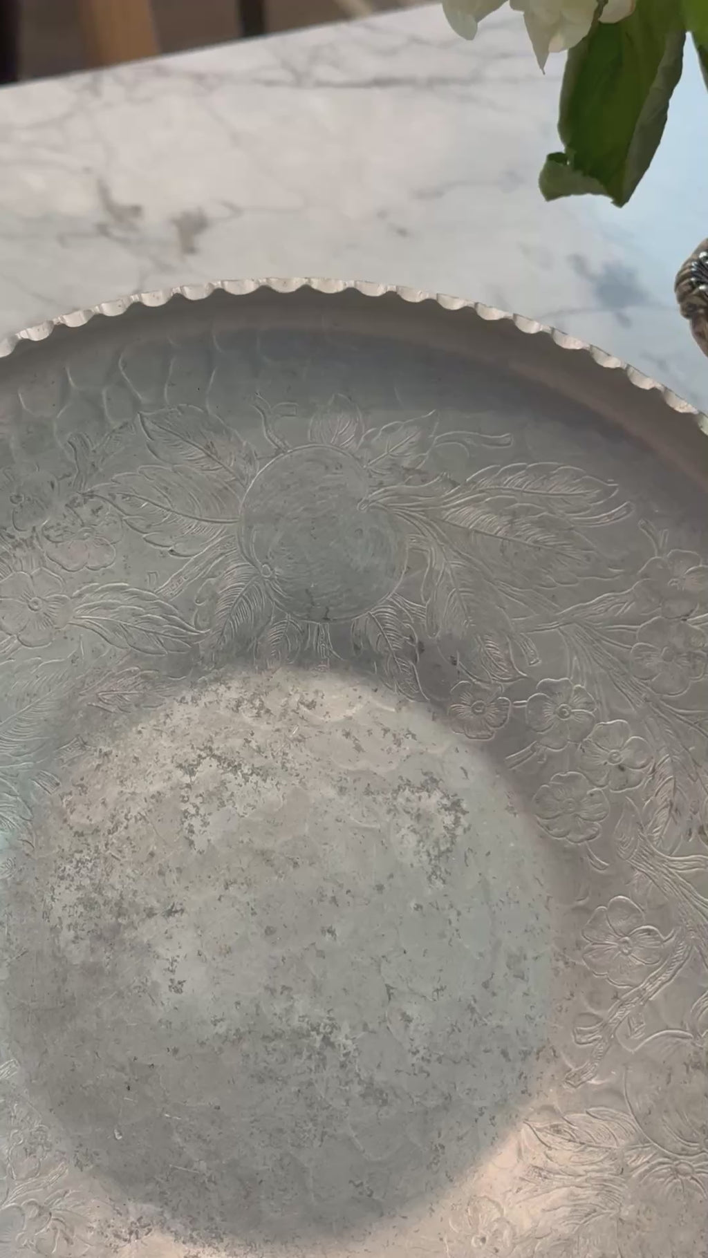 Vintage Mid-Century Aluminum Sawtooth Edge Round Platter Bowl