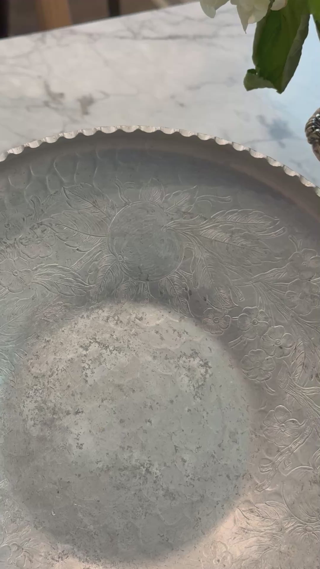 Vintage Mid-Century Aluminum Sawtooth Edge Round Platter Bowl
