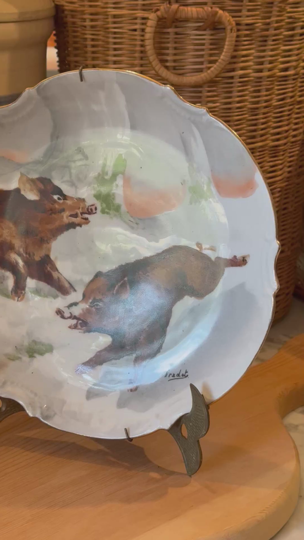 Antique Hand-Painted Wild Boar Limoges Plate