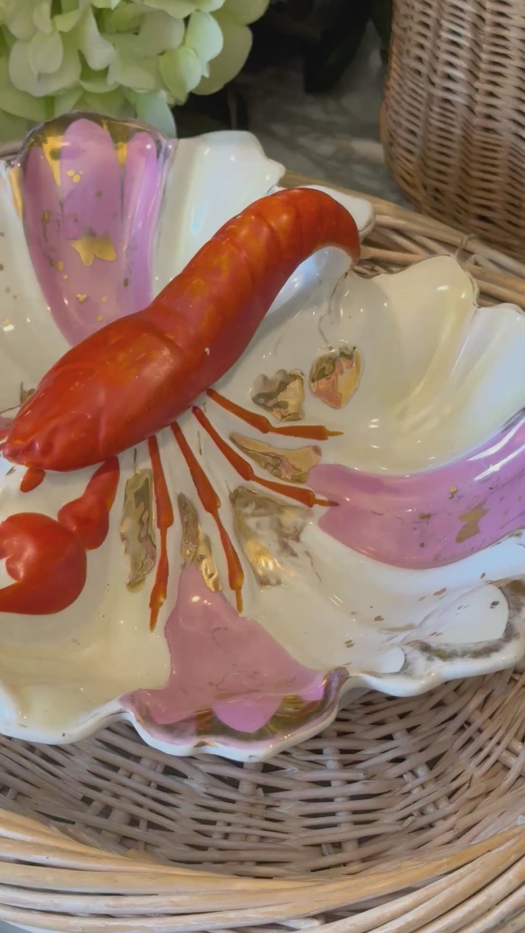 Antique Joseph Schachtel Porcelain Lobster Divided Dish - German Silesian Shell Platter (c. 1896-1916)