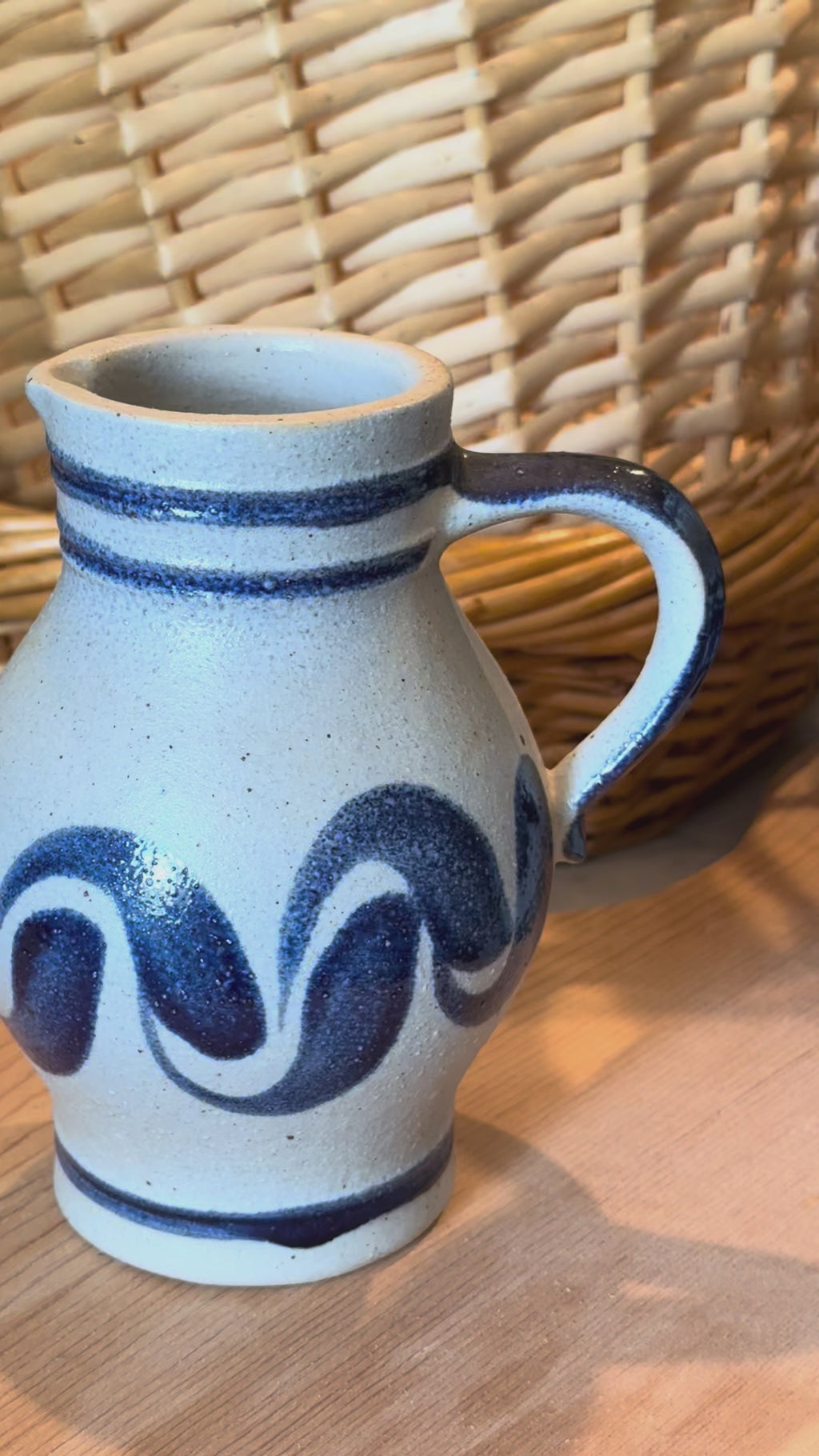Vintage German Handcrafted 1L Salt-Glazed Stoneware Pitcher
