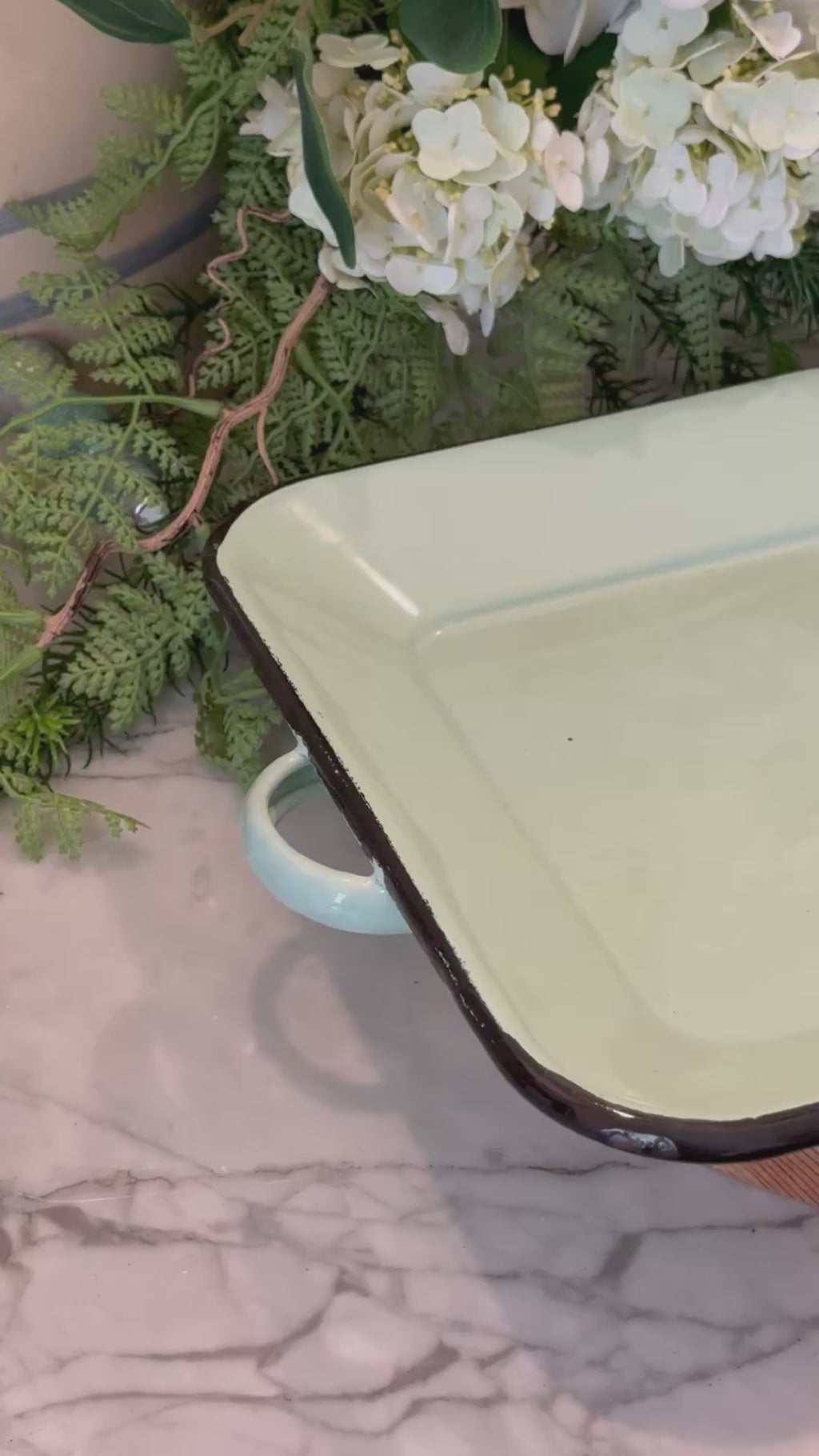 Vintage Pale Blue Teal Enamelware Serving Platter Tray