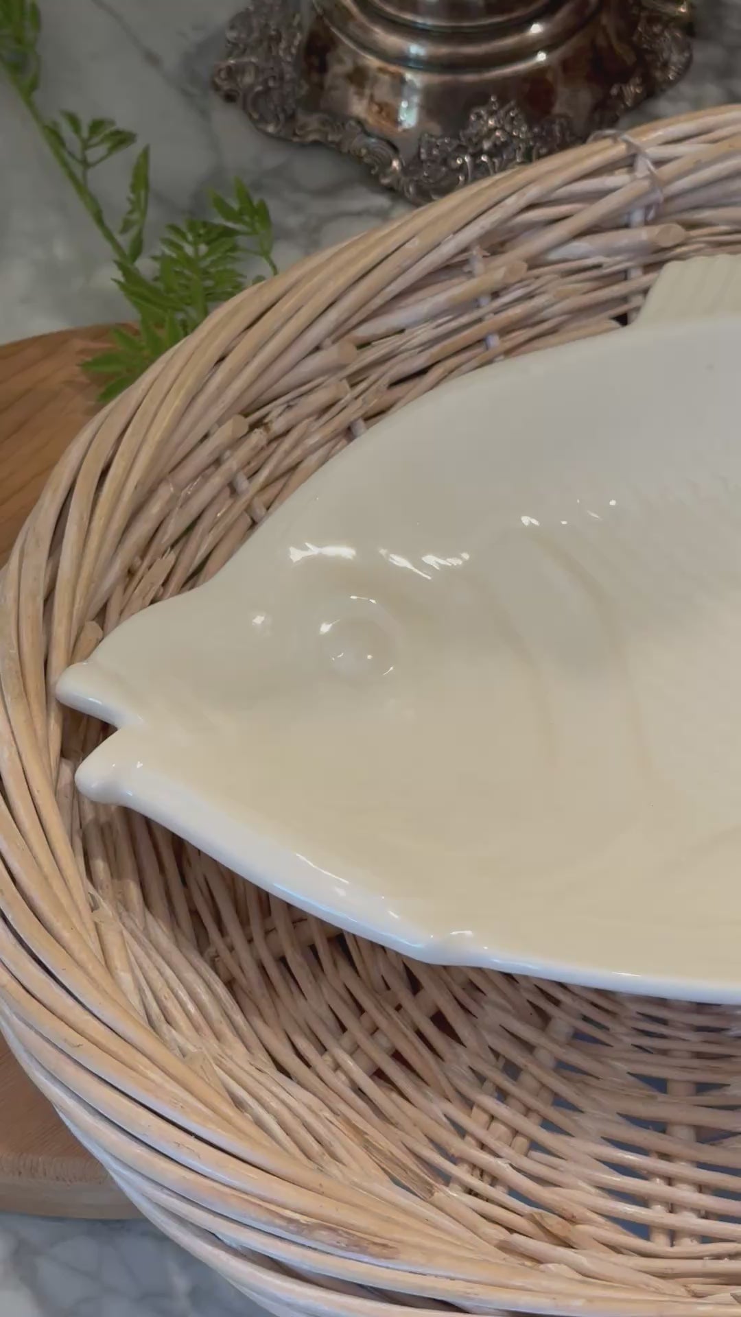 Large Ceramic White Fish Serving Platter
