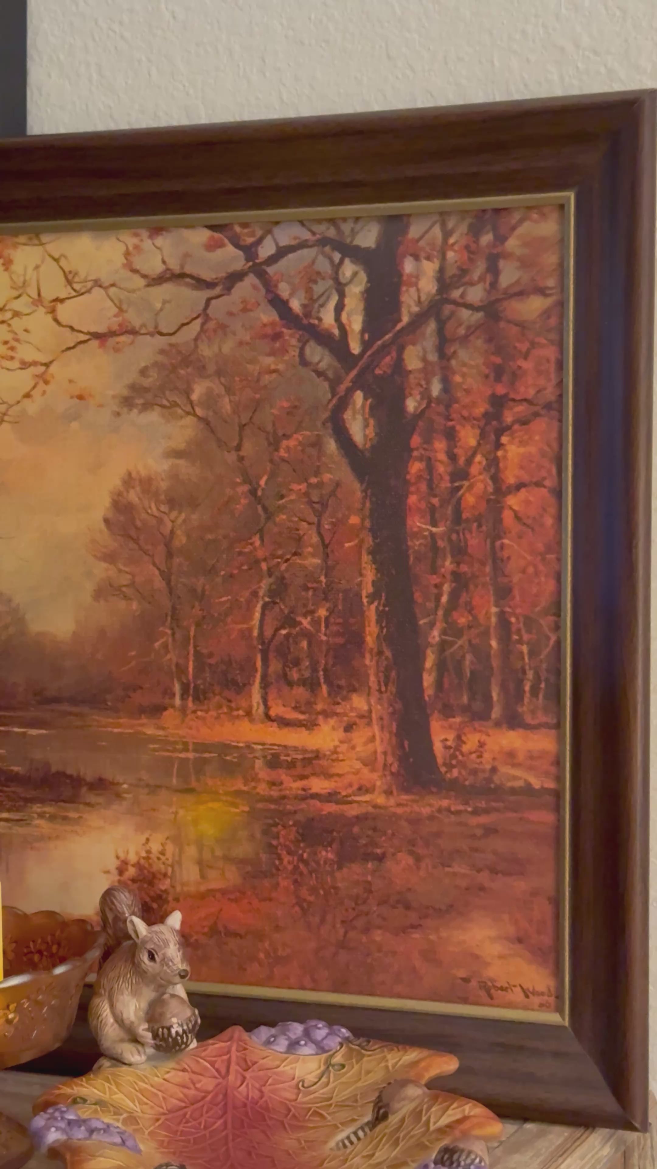 Vintage 18x14" Robert Wood Framed Autumn Forest Landscape