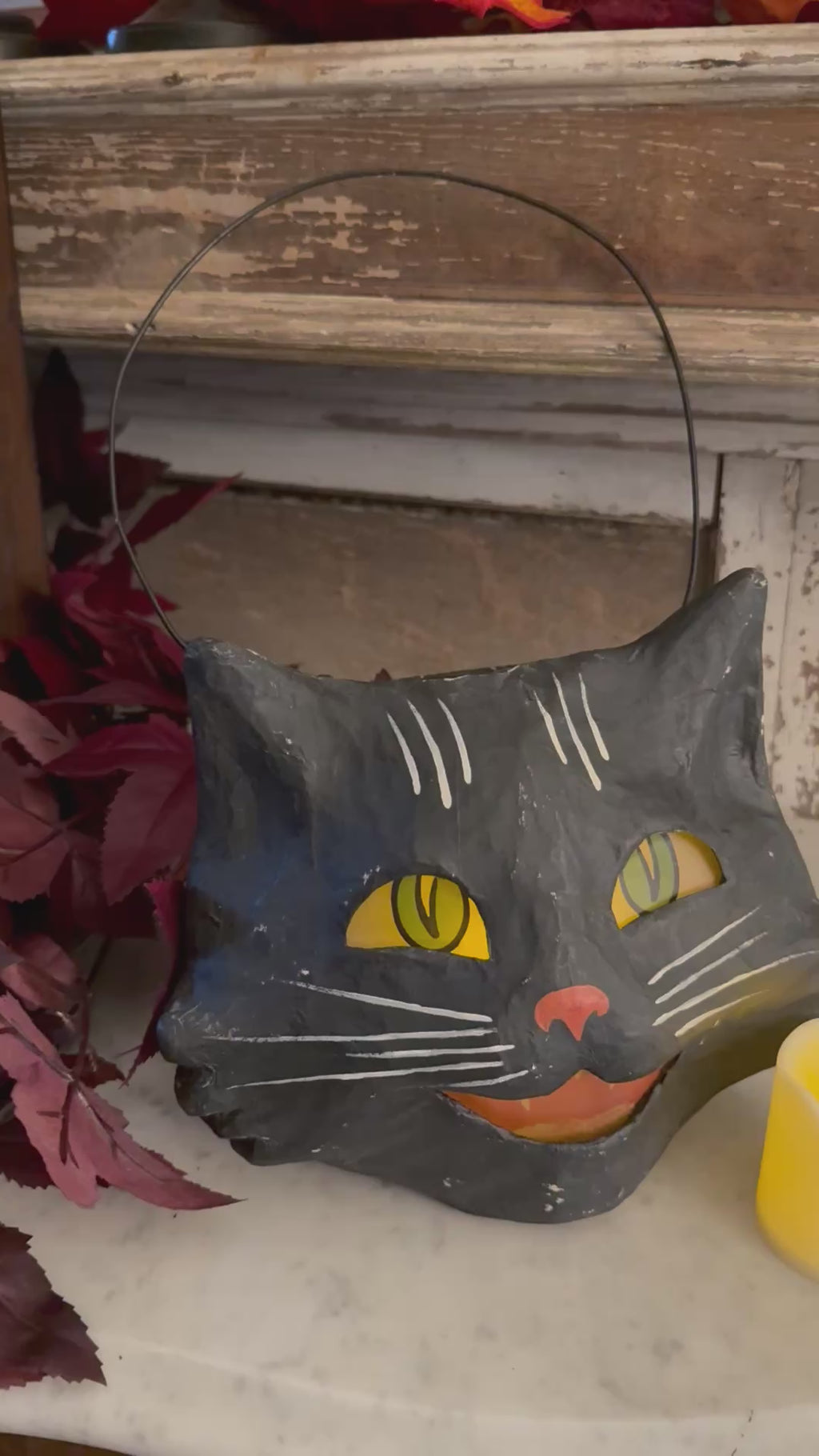 Bethany Lowe Vintage Black "Happy Cat" Bucket Halloween Lantern