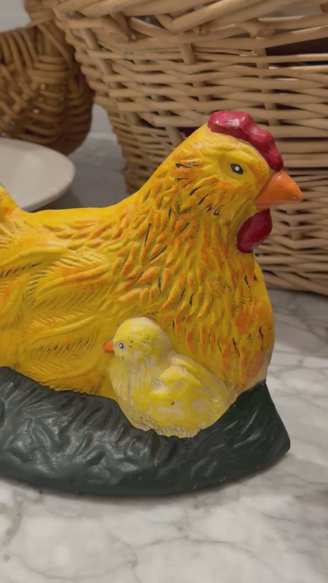 Vintage Farmhouse Cast Iron Chicken and Chicks Doorstop