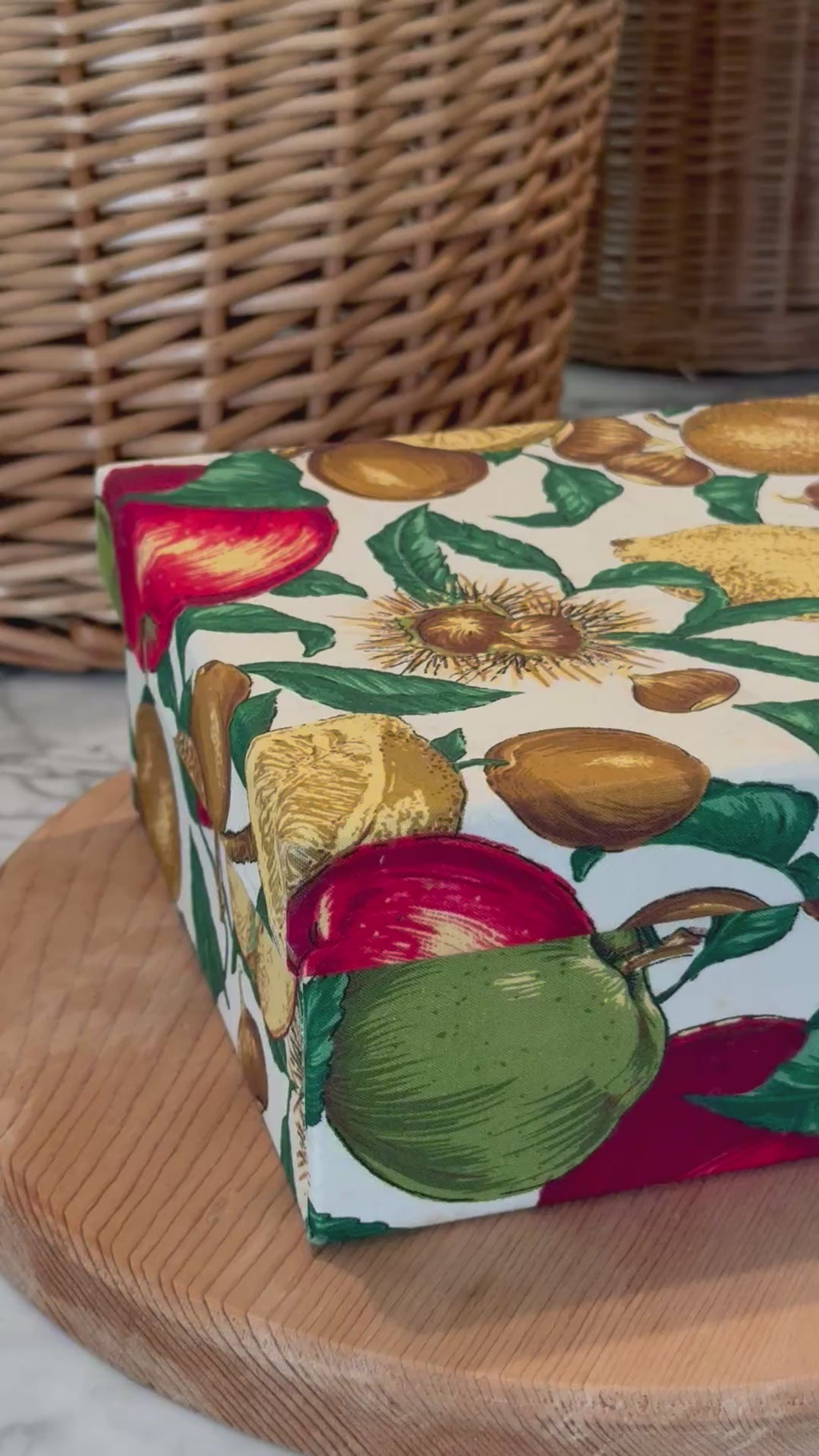 Vintage Faux Fruit Fabric Covered Storage Box