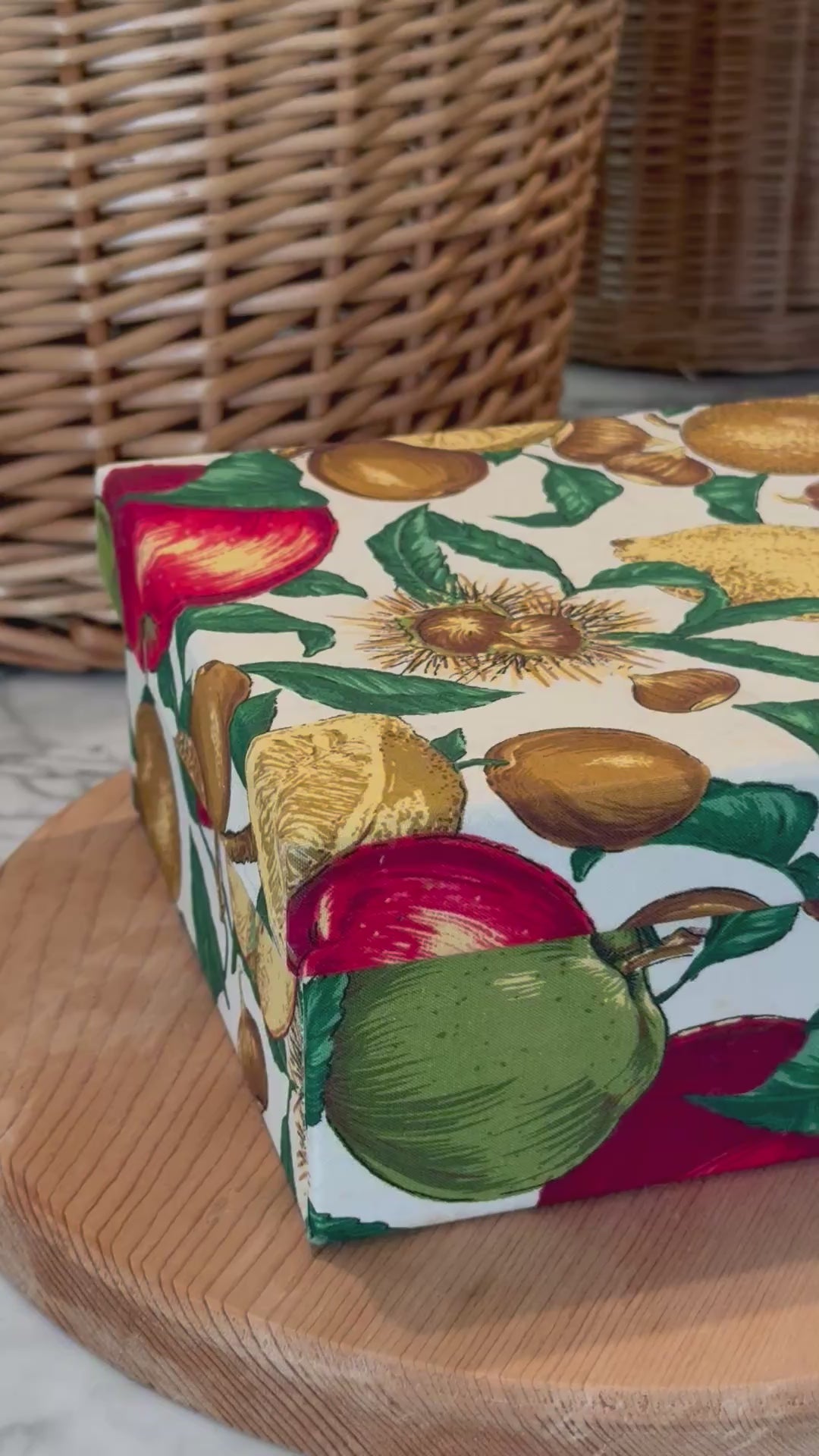 Vintage Faux Fruit Fabric Covered Storage Box