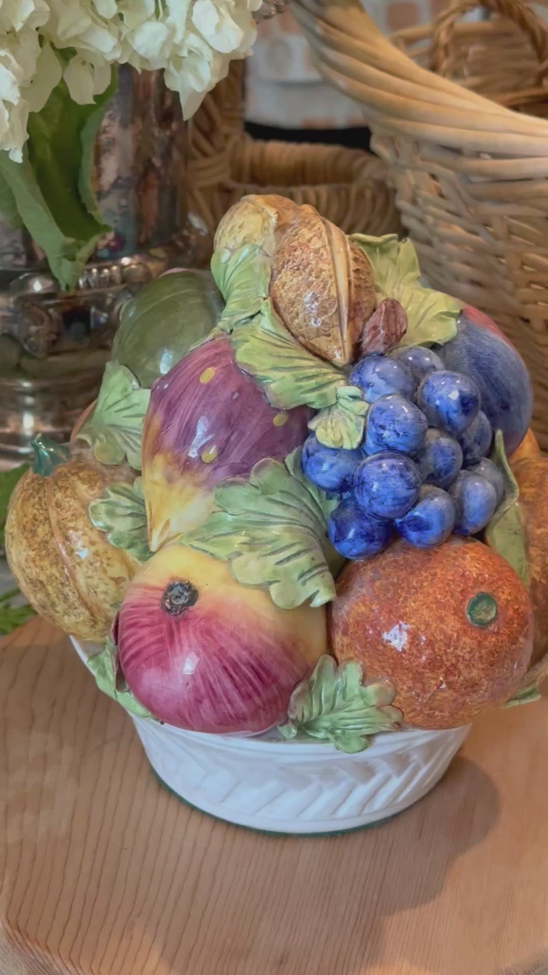 Vintage Italian Majolica Mixed Fruit Centerpiece Bowl Statue