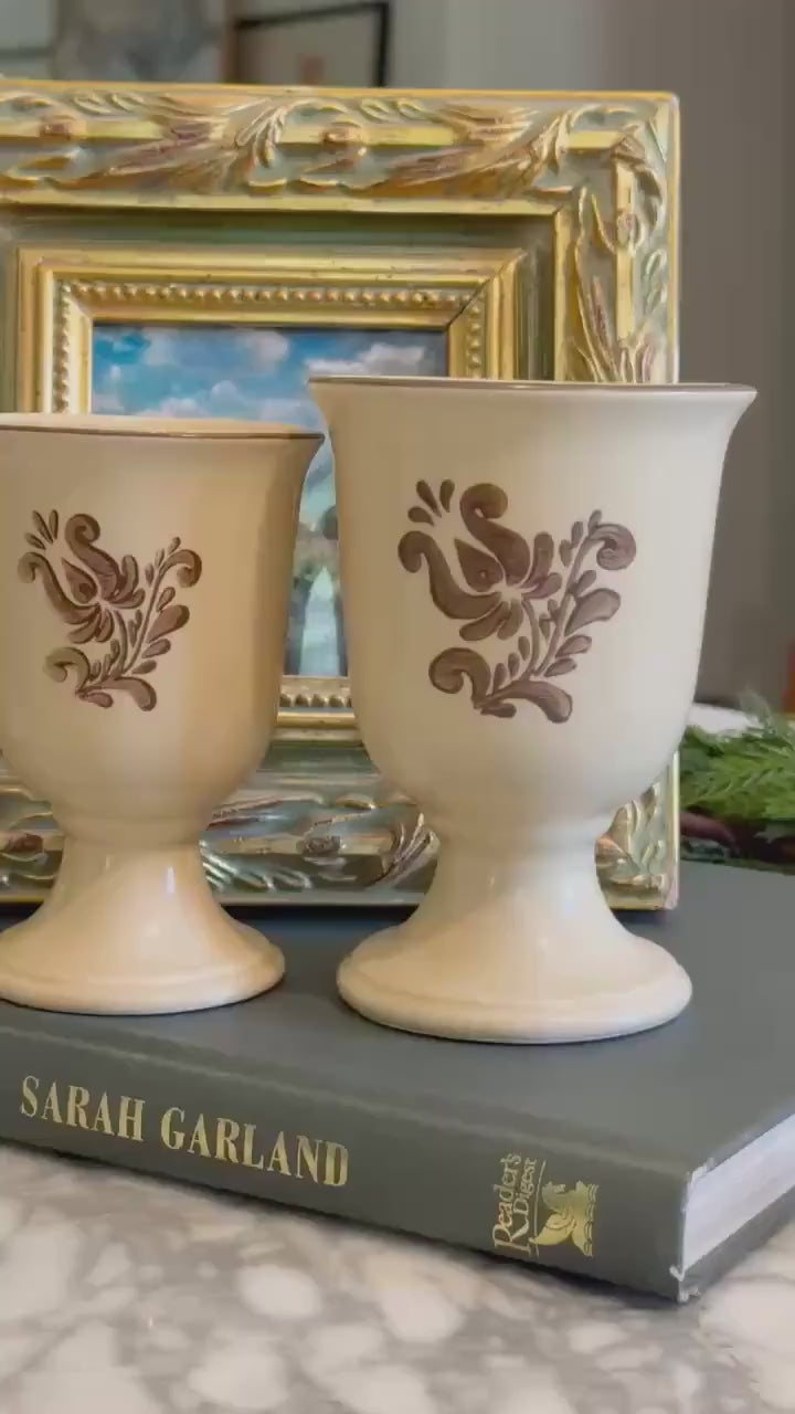Vintage 5" Pfatlzgraff Village Footed Goblet, Cream Brown Stoneware, Cottagecore Kitchen