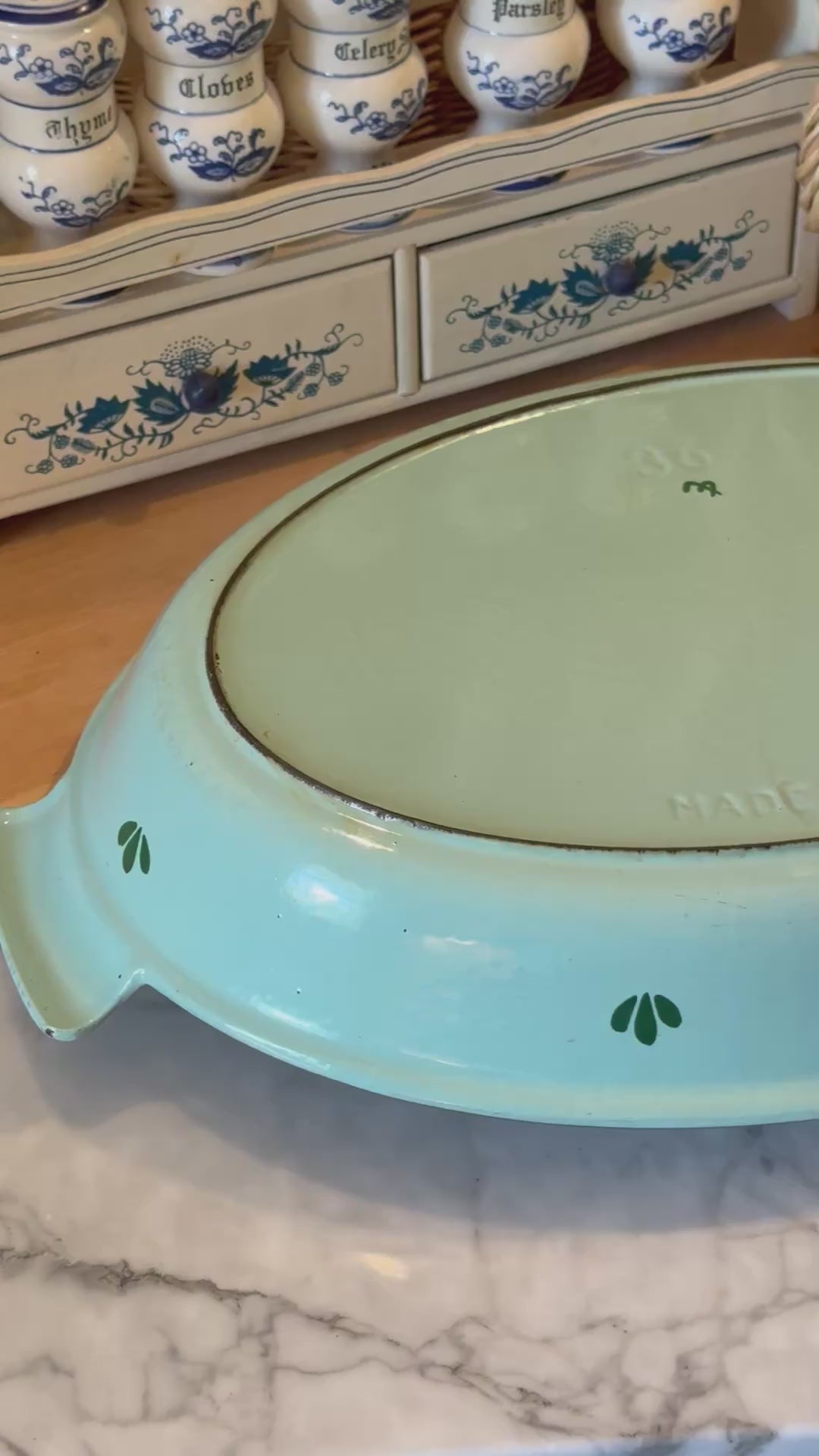 Vintage Teal Holland Enameled Cast Iron Casserole Dish