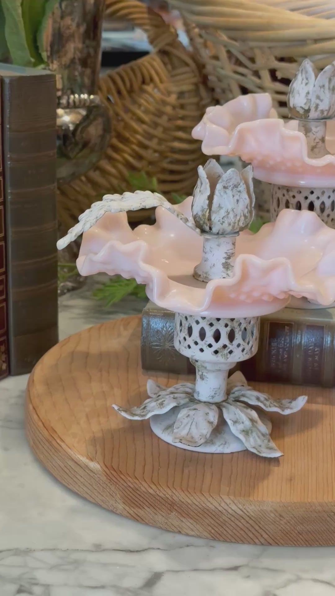 Fenton Pink Hobnail Milk Glass Victorian Candlestick Holder