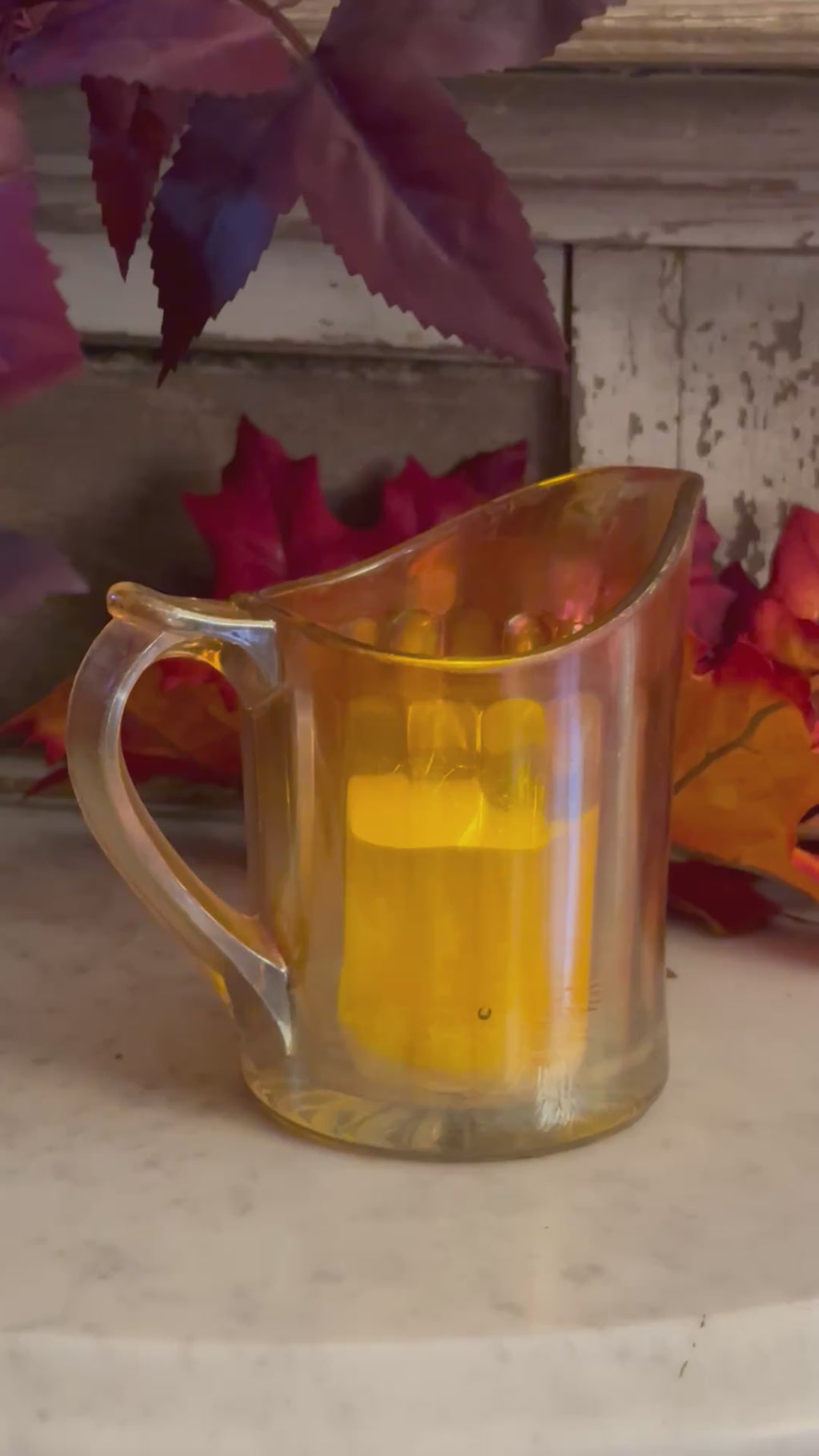 Vintage Orange Carnival Glass Small Pitcher Marigold Iridescent