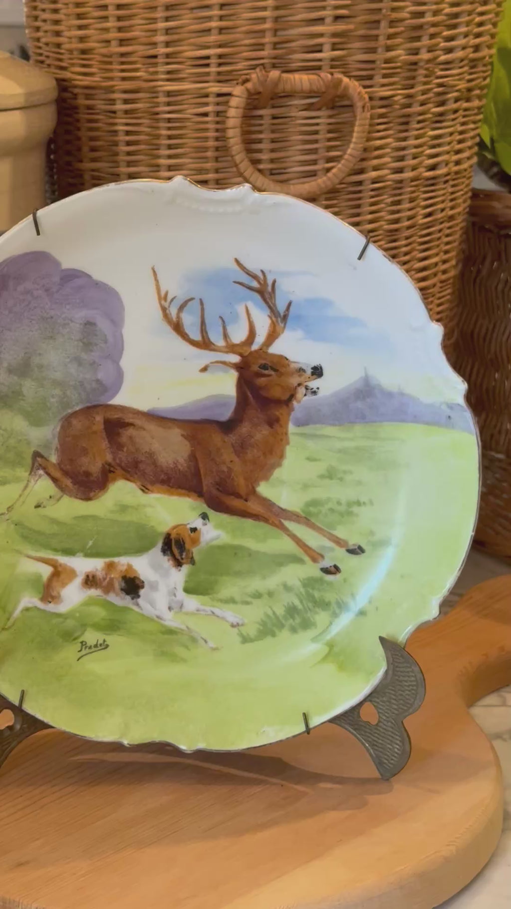 Antique Hand-Painted Stag & Hound Limoges Plate