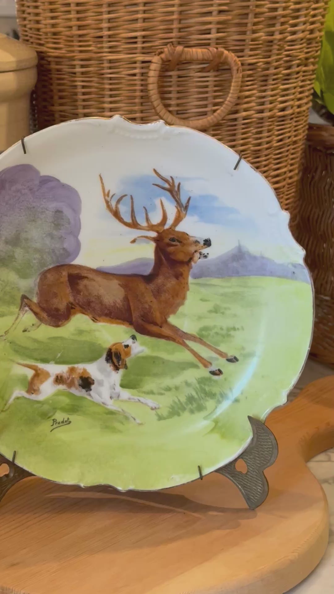 Antique Hand-Painted Stag & Hound Limoges Plate