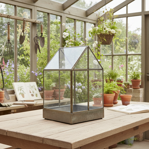 Brass Terrarium with Leaded Glass