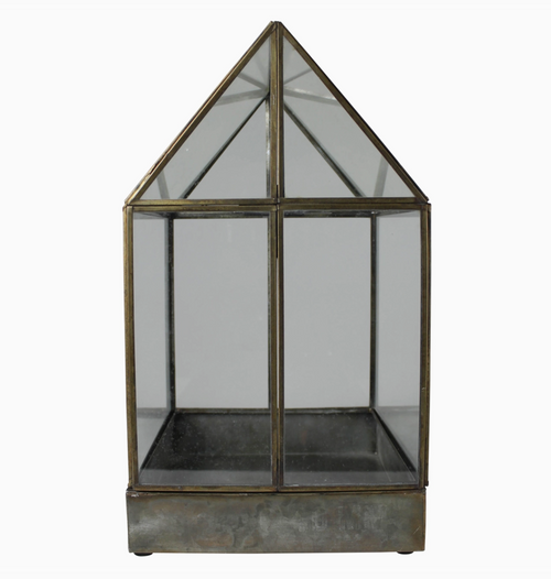 Brass Terrarium with Leaded Glass