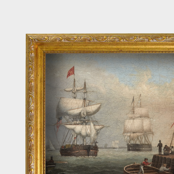 Detailed view of the linen-textured paper and vintage-style frame for The Clipper No. 02 archival print.