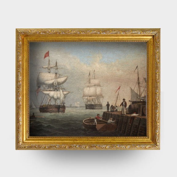 The Clipper No. 02 - Framed circa 1840 Boston Harbor maritime art reproduction, Fitz Henry Lane seafaring scene