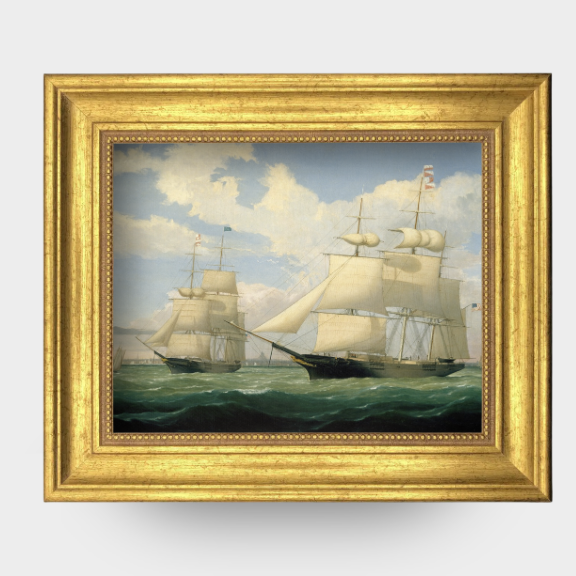 The Clipper No. 03 - Framed 1853 Fitz Henry Lane painting of the Winged Arrow and Southern Cross ships.