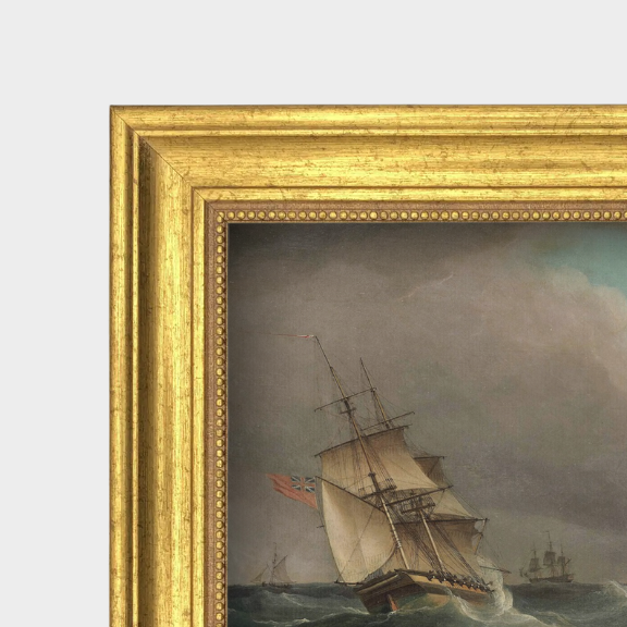 Close-up detail of the archival linen paper and hand-finished vintage frame for The Clipper No. 04.