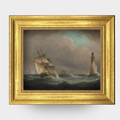 The Clipper No. 04 - Framed antique Thomas Whitcombe maritime print of a frigate near Eddystone Lighthouse.