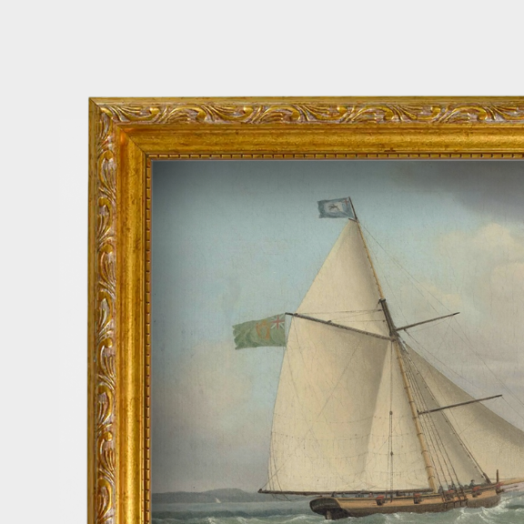 Detailed view of the linen-textured paper and vintage-style frame for the Thomas Whitcombe Earl of Leicester print.