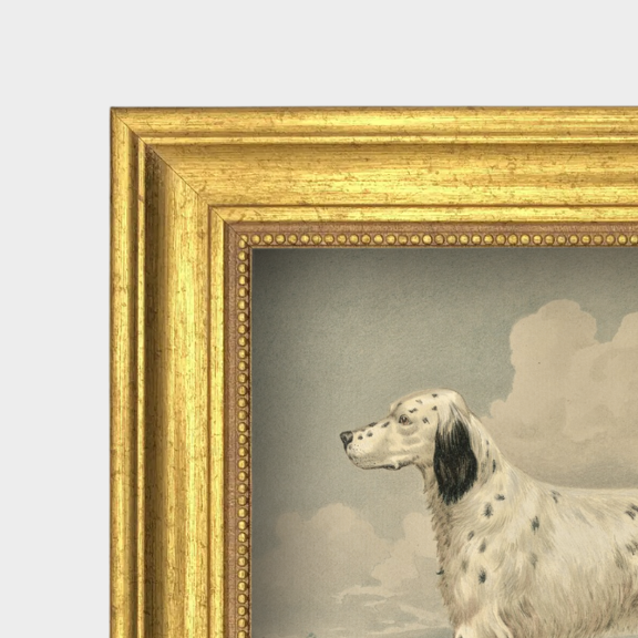 Corner detail of the high-quality reproduction frame used for The Field Dog series.