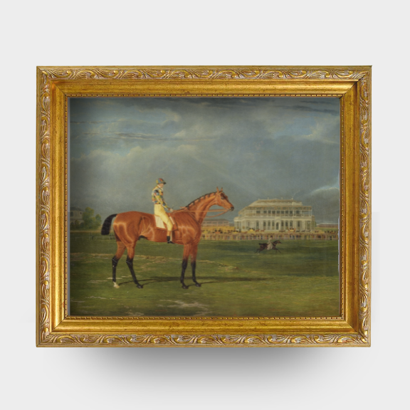 The Paddock No. 01 - Framed 1825 portrait of the thoroughbred Memnon with William Scott by J.F. Herring Snr.