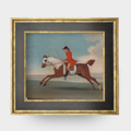 The Paddock No. 02 - Framed 18th-century horse racing print by James Seymour, chestnut racehorse and trainer in red coat.