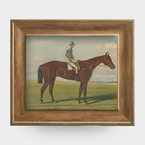 A reproduction of Foxhall by Henry Stull in a natural English pine frame on a white background.